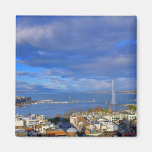 Panorama- beskåda av den Geneva vattenjeten Magnet