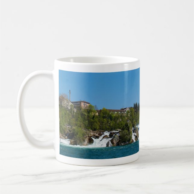 Panorama- beskåda av den Rhine nedgången Kaffemugg (Vänster)