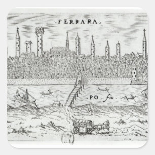 Panorama- beskåda av Ferrara Fyrkantigt Klistermärke