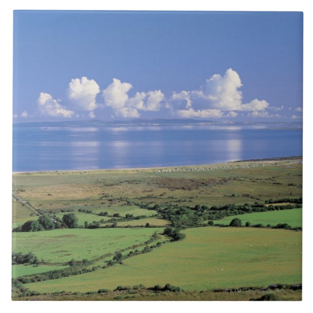 panorama- beskåda av lantgårdfält nära sjön kakelplatta (Framsidan)