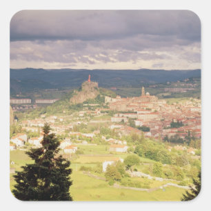 Panorama- beskåda av Le-Puy-en-Velay Fyrkantigt Klistermärke