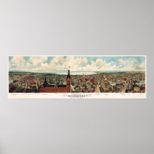 Panorama- beskåda av Milwaukee Wisconsin i 1898 Poster