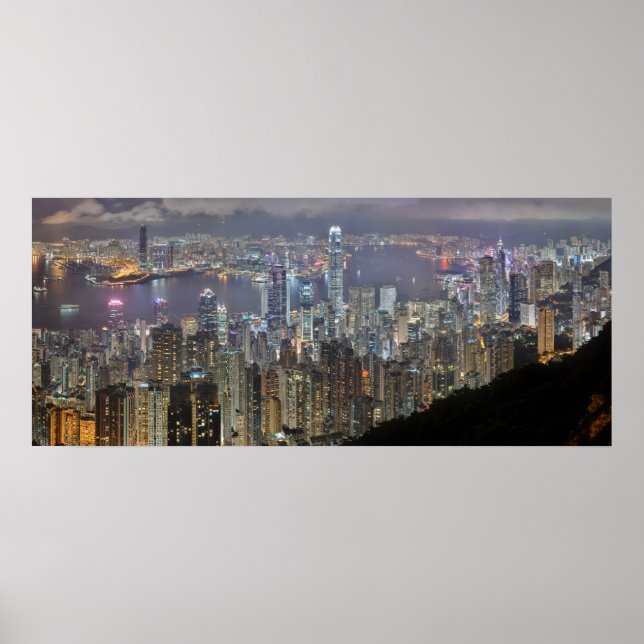 Panorama Hong Kong China Night Skyline Poster (Framsidan)