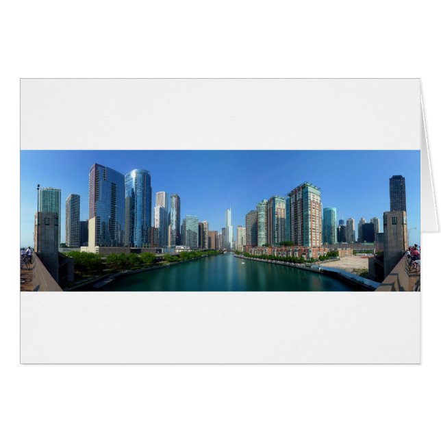 Panorama i Byggnad Along Chicago River Hälsningskort (Framsidan Horizontal)