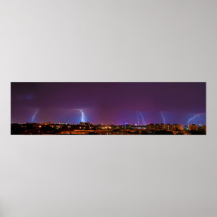 Panorama i Många Lighting Strejka i Bukarest Poster