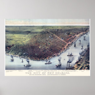 Panorama- karta för New Orleans LA DIGITALT Poster