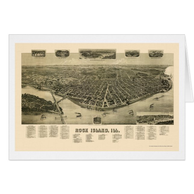 Panorama- karta för stenö, IL - 1889 Hälsningskort (Framsidan Horizontal)