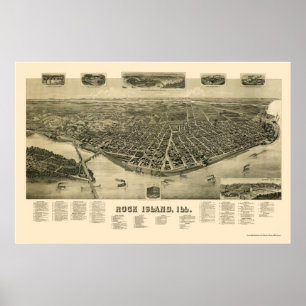 Panorama- karta för stenö, IL - 1889 Poster