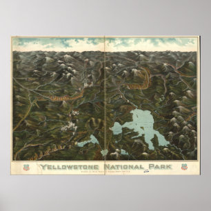 Panorama- karta för Yellowstone nationalpark c1905 Poster