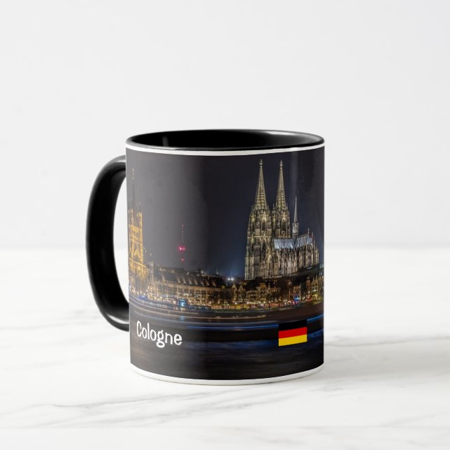 Panorama- mugg Cologne för tyskland natt (Framsida vänster)