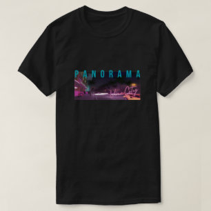 Panorama Nattlandskap T-Shirt Retro Neon Stad