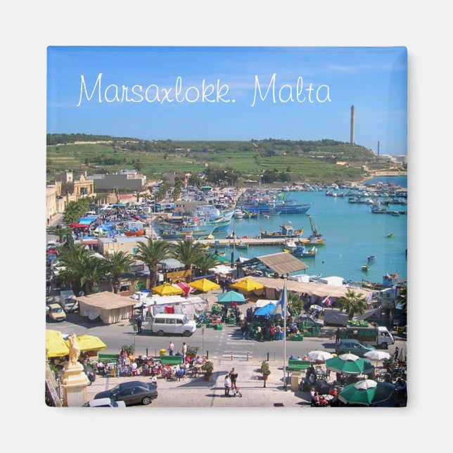 Panorama över Marsaxlokk hamn på Malta Magnet (Framsidan)