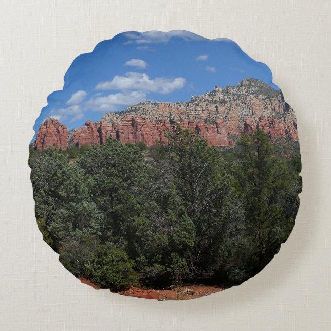 Panorama över röda klippor i Sedona Arizona Rund Kudde (Framsidan)