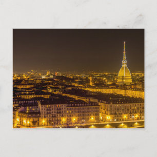 Panorama Turin med mole Antonelliana nattetid Vykort
