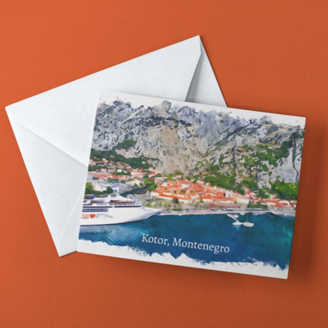 Panorama-vy för Bevackra Kotor Bay Montenegro Vykort (kotor bay montengro vintage travel postcard)