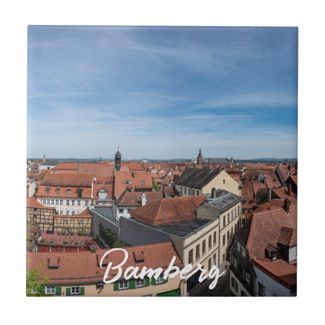 Panoramabild över gamla stan uppifrån i Bamberg Kakelplatta (Framsidan)