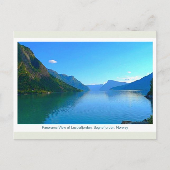 Panoramabild över Lustrafjorden  Vykort (Framsida)