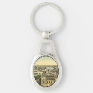 Panoramat av sjuna överbryggar, Paris, frankrike Ovalt Silverfärgad Nyckelring
