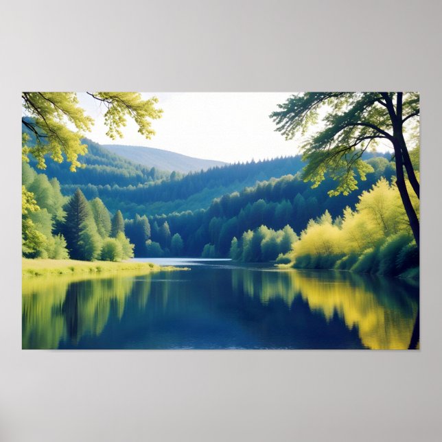 Panoramatisk landskapsskog Sjö Natur Tranquil Poster (Framsidan)