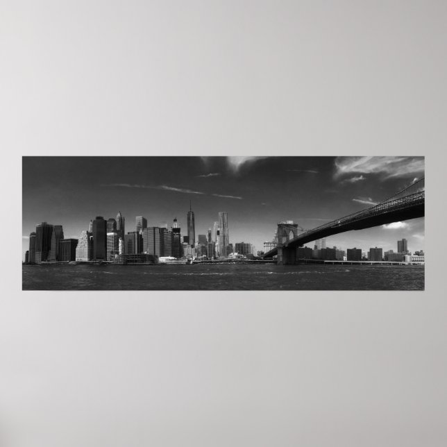 Panoramic Black White Brooklyn Bridge New York Poster (Framsidan)