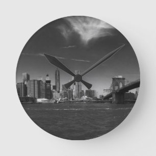 Panoramic Black White Brooklyn Rund Klocka