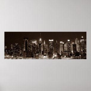 Panoramic Sepia Brown New York Nattnattverk Poster