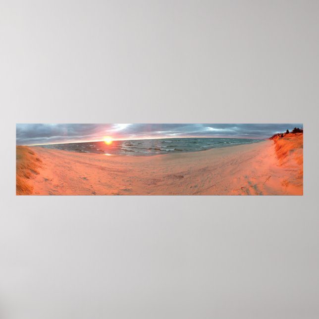 Panoramic Sjö Michigan Sunset Poster (Framsidan)