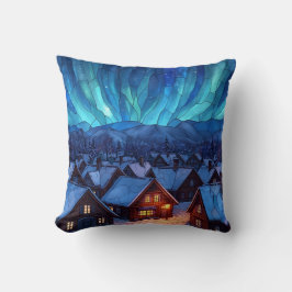 Panoramic Stained Glass Winter Village Kudde