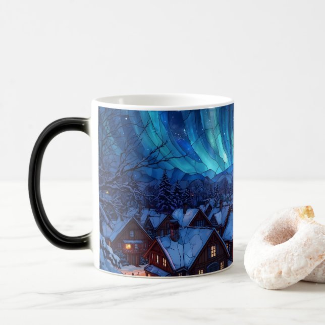 Panoramic Stained Glass Winter Village Magisk Mugg (Med munk)