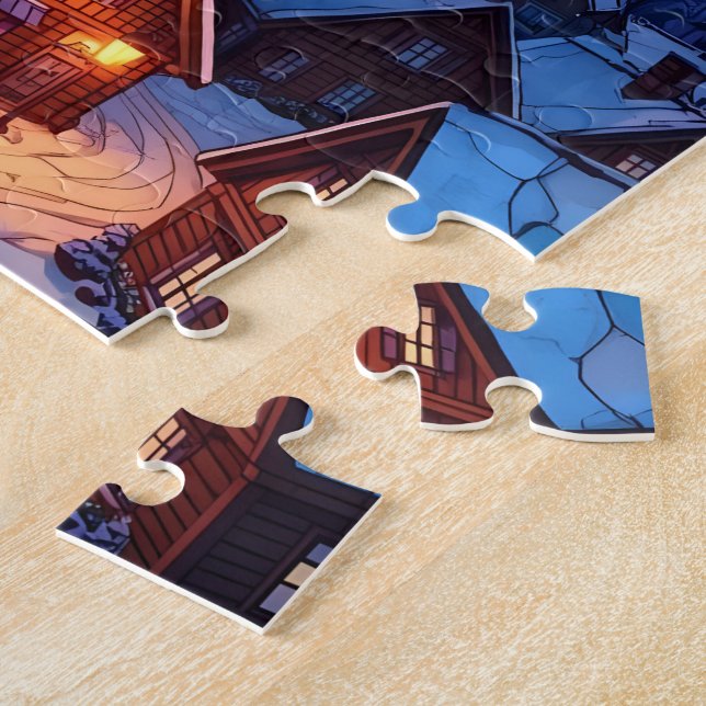 Panoramic Stained Glass Winter Village Pussel (Sidan)