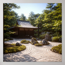 Panoramic Zen Garden View & Traditional Tea House Poster