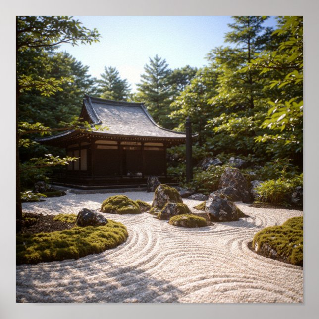Panoramic Zen Garden View & Traditional Tea House Poster (Framsidan)