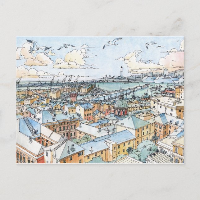 Panoramik av Genua Vykort (Framsida)