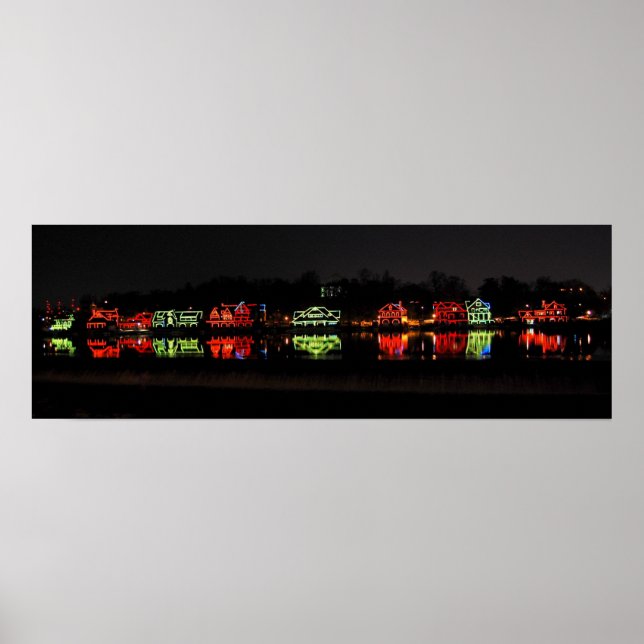 Panoramisk bild av Boathouse Row vid jul Poster (Framsidan)