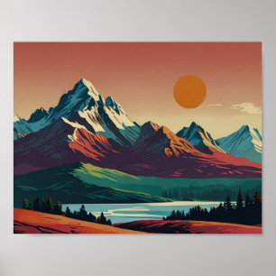 Panoramisk Mid Century Modern Bergsposter Poster