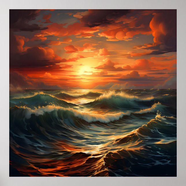 Panoramisk persikofärgad Sunset Golden Nature Glow Poster (Framsidan)