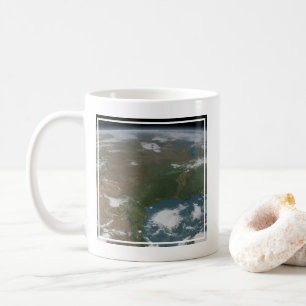 Panoramisk planetjord och USA. 2 Kaffemugg