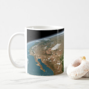 Panoramisk planetjord och USA. Kaffemugg