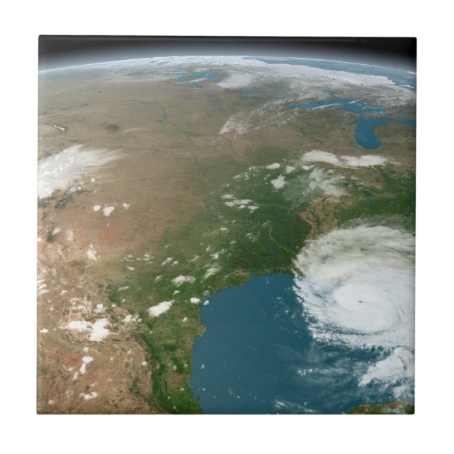 Panoramisk planetjord och USA. Kakelplatta (Framsidan)