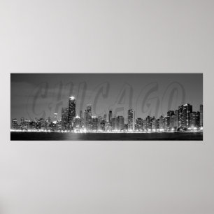 Panoramisk Poster av Chicago Skyline på natten