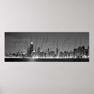 Panoramisk Poster av Chicago Skyline på natten