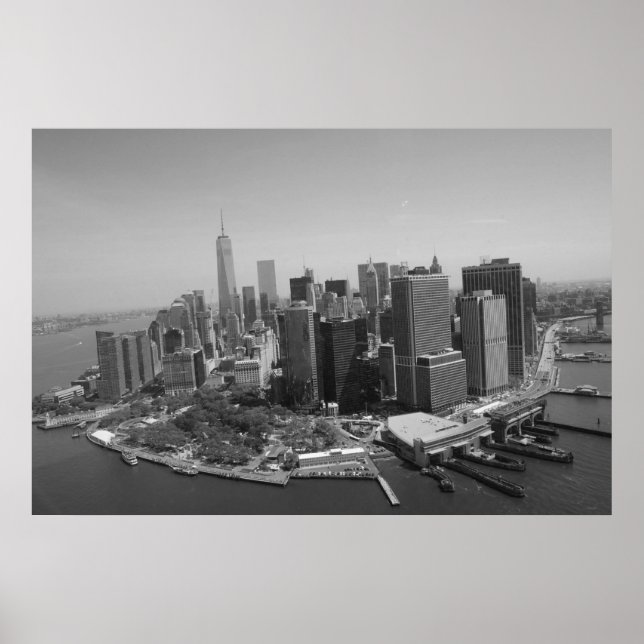 Panoramisk svart-vit New York-siluett Poster (Framsidan)