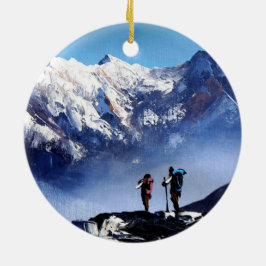 Panoramisk syn på Ama Dablam-toppen Varje berg Julgransprydnad Keramik