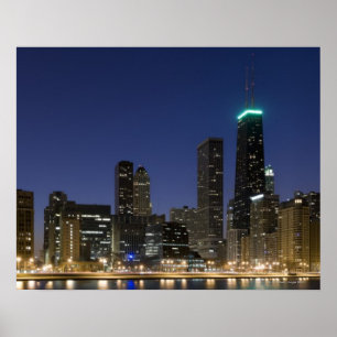 Panoramisk syn på Chicago lakefront vid dusk. Poster