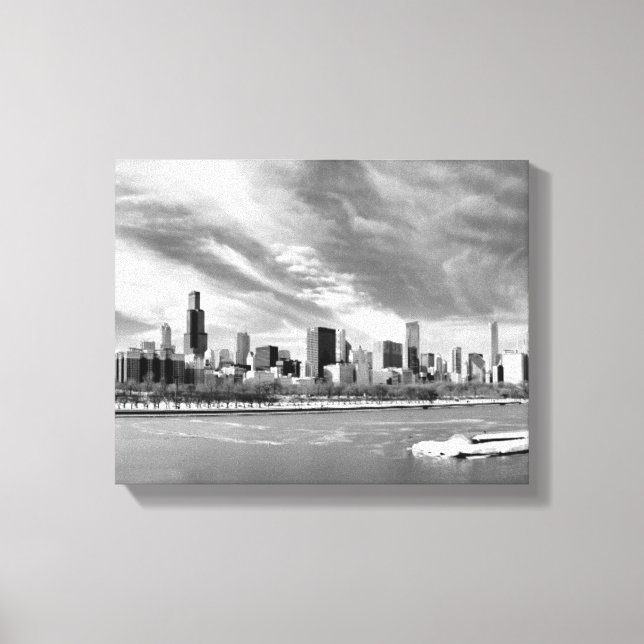 Panoramisk syn på Chicago skyline på vintern Canvastryck (Framsida)