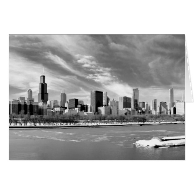 Panoramisk syn på Chicago skyline på vintern Hälsningskort (Framsidan Horizontal)