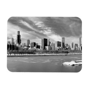 Panoramisk syn på Chicago skyline på vintern Magnet