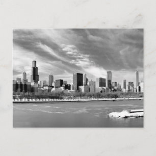 Panoramisk syn på Chicago skyline på vintern Vykort