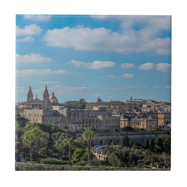 Panoramisk syn på den gamla staden Valletta på Mal Kakelplatta (Framsidan)