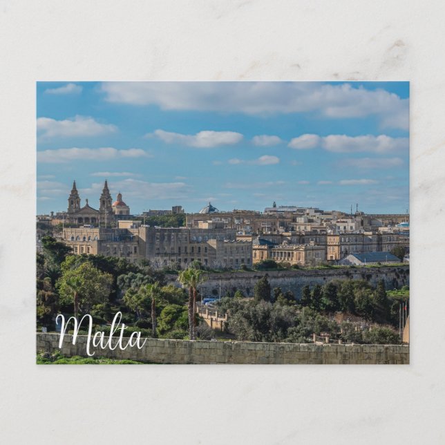 Panoramisk syn på den gamla staden Valletta på Mal Vykort (Framsida)